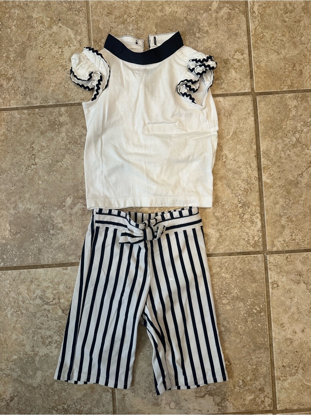 Janie and Jack Navy & White Striped Wide-Leg Culottes Set